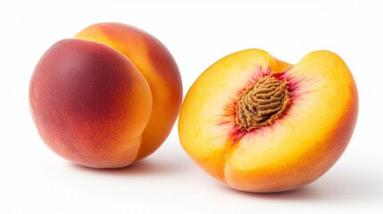 Peach isolate. Peach slice. Peach on white background.

