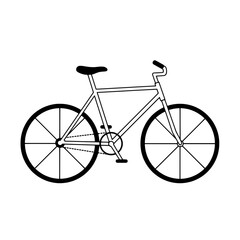 Modern Ride: Sleek black and white line art depicts a bicycle, a symbol of transportation and outdoor activity, isolated.
