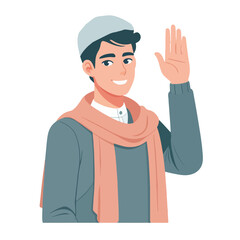 vector of friendly Muslim characters greeting the month of Ramadan