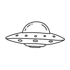 Extraterrestrial Explorer: A minimalist line drawing of a classic flying saucer, radiating a sense of mystery and cosmic wonder. 