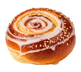 Fototapeta premium A close-up of a sweet, glazed roll isolated on white background