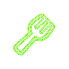 Icon utensil fork from the flow of energy of green color. Shimmering neon