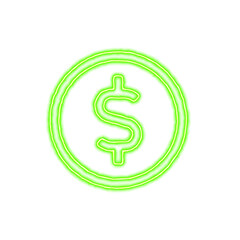 Icon usd circle from the flow of energy of green color. Shimmering neon