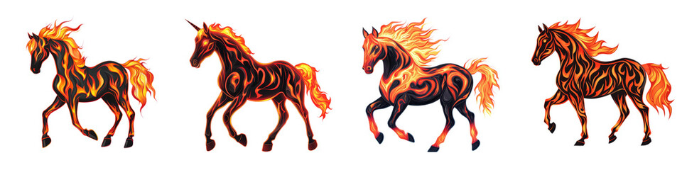 Vibrant digital of a powerful wild horse with a flaming mane and tail evoking a sense of raw energy unbridled spirit and primal force  The fiery abstract depiction creates a captivating