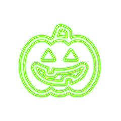 Icon jack o lantern from the flow of energy of green color. Shimmering neon