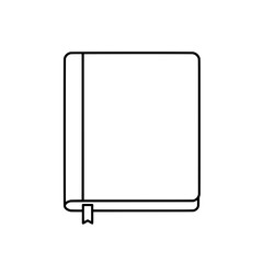 Blank Notebook: Simple and clean outline drawing of a closed blank notebook with a bookmark, ready to be filled with ideas and notes.