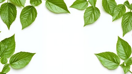 Soft Green Leaves Frame on White Background