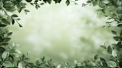 Soft Green Leaves Frame with Blurred Background