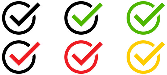 Check box icon with Correct, accept checkmark icons tick box checked, check list square frame set - checkbox symbol approved sign