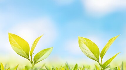 Soft Green Leaves on Branches Light Background
