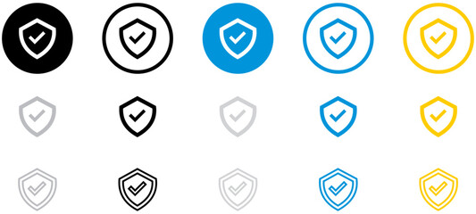 Shield check mark icon or security shield protection icon with tick symbol vector