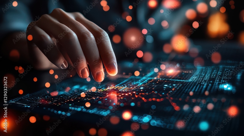 Poster digital transformation analyzing data trends in technology modern workspace graphic visualization