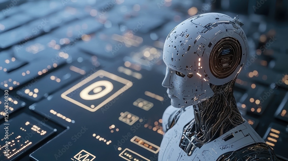 Aufkleber robot design innovation futuristic lab digital art high-tech environment close-up view ai concept