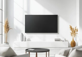 Obraz premium Modern living room with blank TV screen mockup.