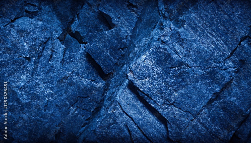 Poster textured cracked blue rock surface with deep crevices and sharp edges, ideal for backgrounds, digita