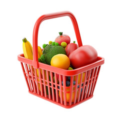 Red Shopping Basket Filled with Fresh Produce Healthy Eating Grocery Shopping