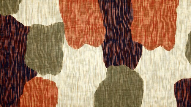  Broken parallel dashes in faded olive green and muted rust, forming a delicate pattern across a pale linen surface. 
