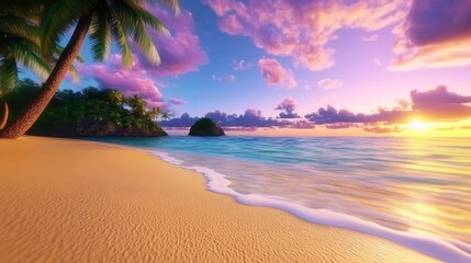 Pixelated Tropical Beach Sunset Paradise