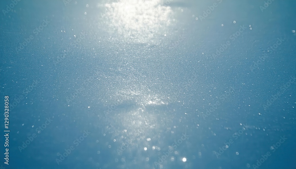 Poster soft sunlight reflection on the textured frozen lake surface with shimmering ice crystals, creating a serene winter abstract scene

