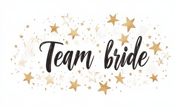 Team bride - handlettering calligraphy with minimalist stars doodle on white background