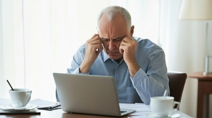 Retirement financial stress in a modern office. Featuring reflection and worry