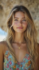 Fototapeta premium Blonde woman beach portrait