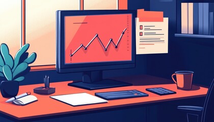 Business growth insights dynamic line graph on modern workstation office environment digital content