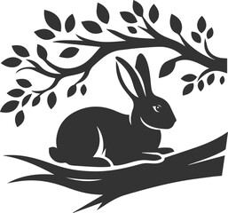 Rabbit resting under a tree branch animal silhouette