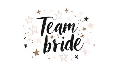 Team bride - handlettering calligraphy with minimalist stars doodle on white background