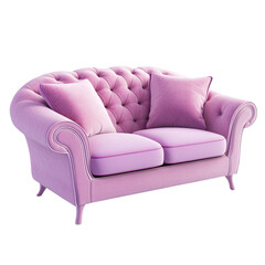 Fototapeta premium Elegant Pink Velvet Sofa Two Cushions Button Tufted