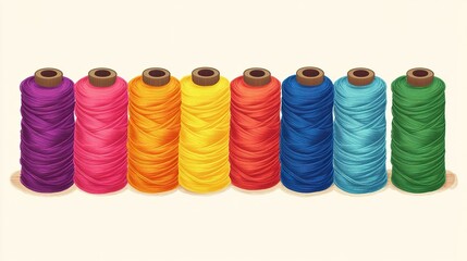Colorful thread spools arranged in a row