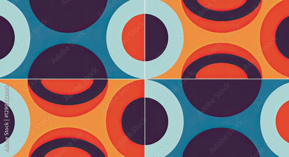 Poster colorful geometric pattern: vibrant abstract design composed of interlocking circles, showcasing a d