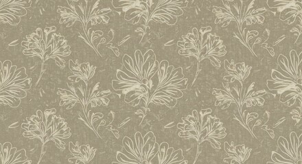 Fototapeta premium High-Resolution Texture Featuring Delicate Hand-Sketched Floral Motifs With a Soft Watermark Effect on a Textured Paper Surface