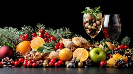 Festive Christmas food and drink arrangement