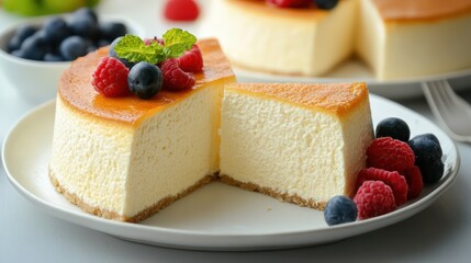 Delicious cheesecake, berries, kitchen, dessert