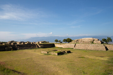 Patio hundido at the ancient archaeological ruins of Monte Alban in the Oaxaca region of Mexico....