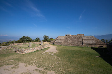 Patio hundido at the ancient archaeological ruins of Monte Alban in the Oaxaca region of Mexico....