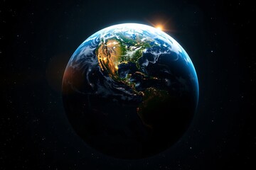 Obraz premium Depiction of Earth viewed from space, showcasing the luminous city lights