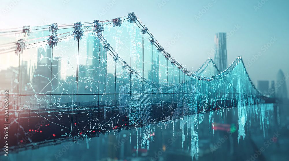 Aufkleber digital bridge connecting a futuristic cityscape with data visuals.