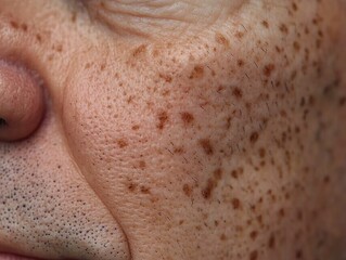 Fototapeta premium Close-up of mature skin with freckles and fine lines, dermatology and skincare focus