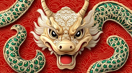 Fototapeta premium Stylized Dragon Head Decorated With Intricate Patterns