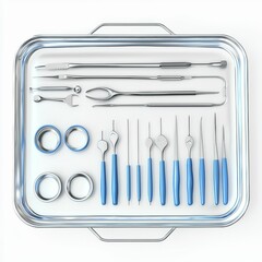 Comprehensive Set of Surgical and Dental Tools on Stainless Steel Tray for Medical Professionals and Practitioners