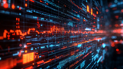 Fototapeta premium financial revenue and risk are optimized through graphics visualization and programming software with tech intelligence.