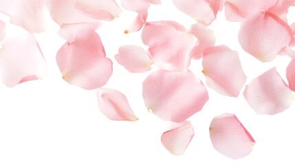 Fototapeta premium flying pink petals isolated on white background, Generative AI