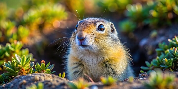 Richardson's Ground Squirrel Emerging from Burrow, Arviat, Nunavut, Canada
