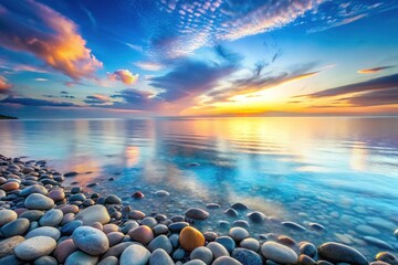 Obraz premium Serene Coastal Stones: Calming Seascape with Smooth Pebbles and Gentle Waves