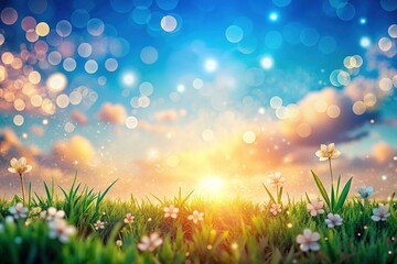 Obraz premium Spring Sky Background: Sunny Blue, Warm Glow, Blurred Bokeh