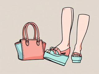 Pink Heels and Handbag Set This captivating illustration presents a playful and stylish depiction of
