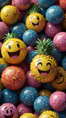 Happy Emoji World This captivating collection showcases 3D emoji-like spheres, each featuring a vari