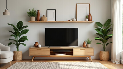 Minimalist Scandinavian Living Room with Wooden Accents and Modern Decor